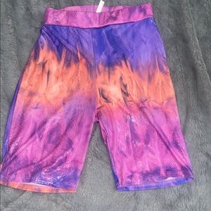 Textured Snake Print, Purple and Orange Tie-Dye Bike Shorts